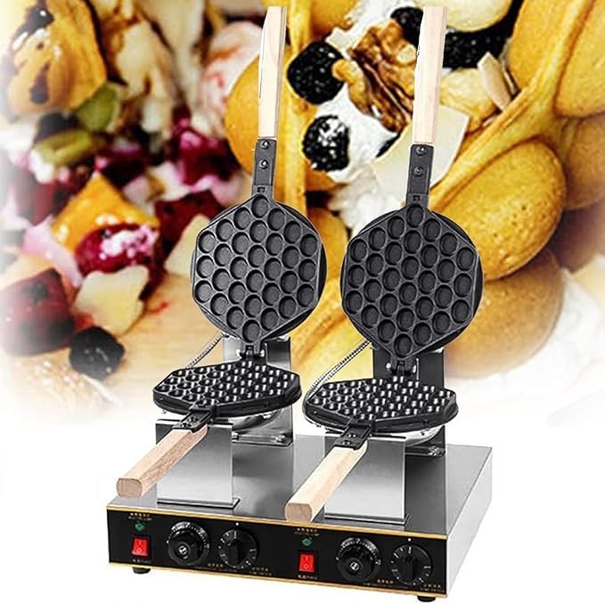 Commerical Bubble Waffle Maker, Double Eggettes Maker Egg Waffle Iron with 50~250℃ Adjustable Temperature, DIY Ice Cream Cone Machine for Snack Shop, Cafe,220